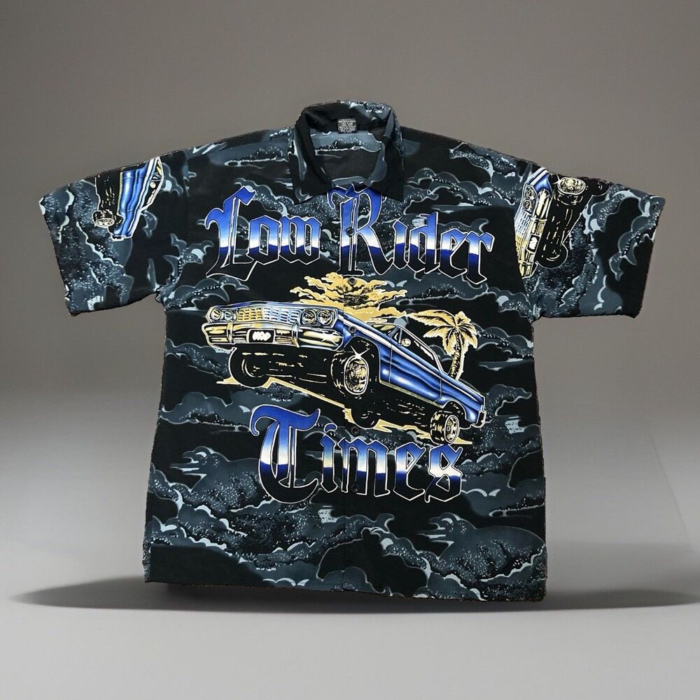Vtg Cruizin Low Rider Car  Short Sleeve Button Up Mens Size XL Black Shirt
